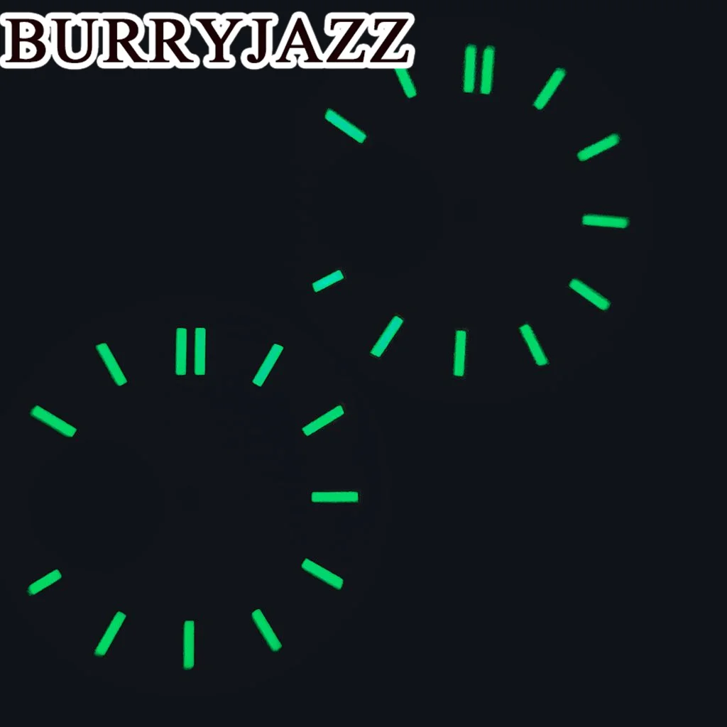 BURRYJAZZ 29.5mm No Logo NH38 Watch Dials Black Blue Green White Dial Green Luminous Fit 3 O'clock  Case Crown