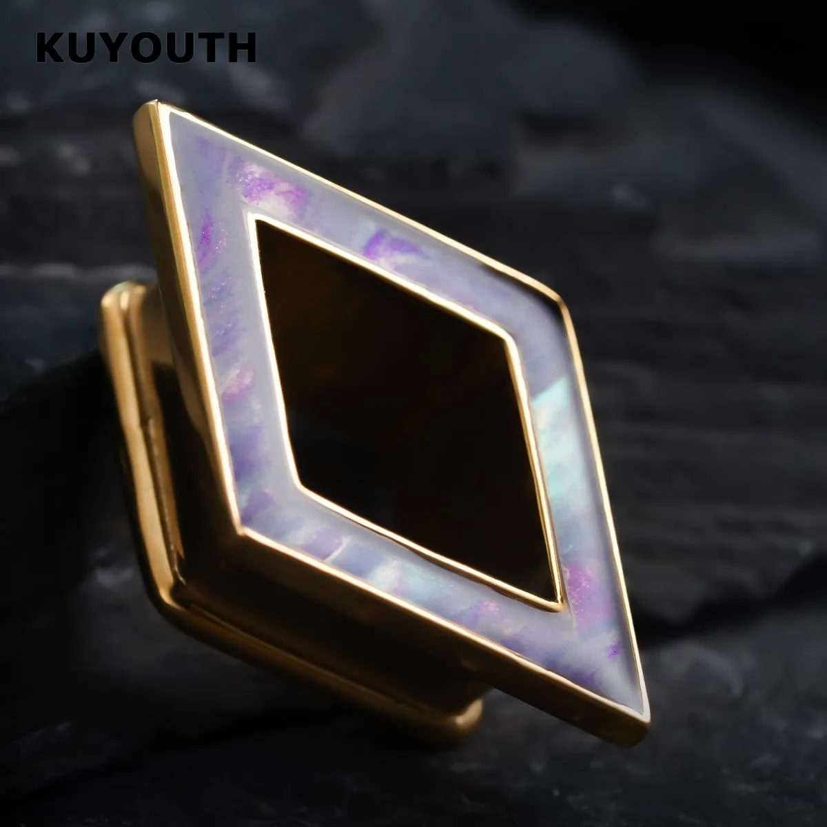 ​KUYOUTH Ear Gauges Rhombus Tunnels Expanders Plugs Stretchers Stainless Steel Earring Piercing Jewelry 2PCS