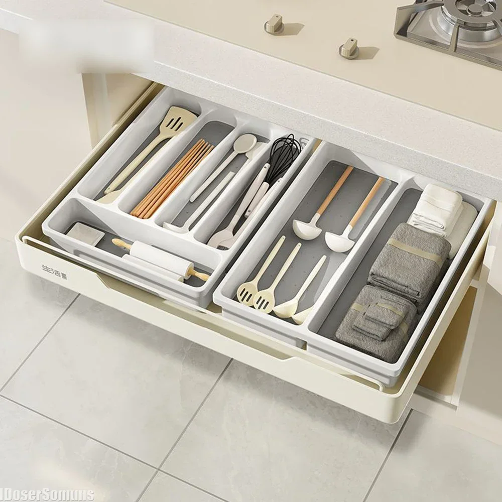 Kitchen Drawer Organizer Silverware Utensil Tray for Flatware Cutlery Holder White Separate Storage Cutlery Kitchen Organiser