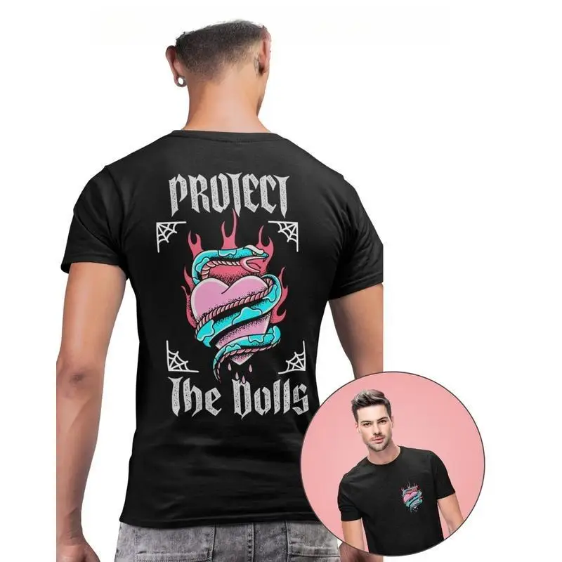 

Protect The Dolls T-Shirt Punk Rock Graphic Tee Streetwear Snake Heart Tattoo Style Top for Men Party Outfit S-3XL