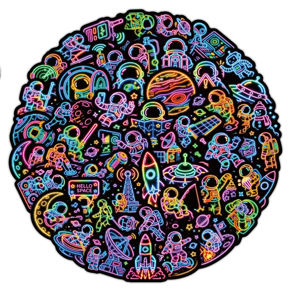10/30/50pcs Cute Neon Lights Astronaut Cartoon Stickers Kawaii Graffiti Decals DIY Notebook Diary Stationery Aesthetic Sticker