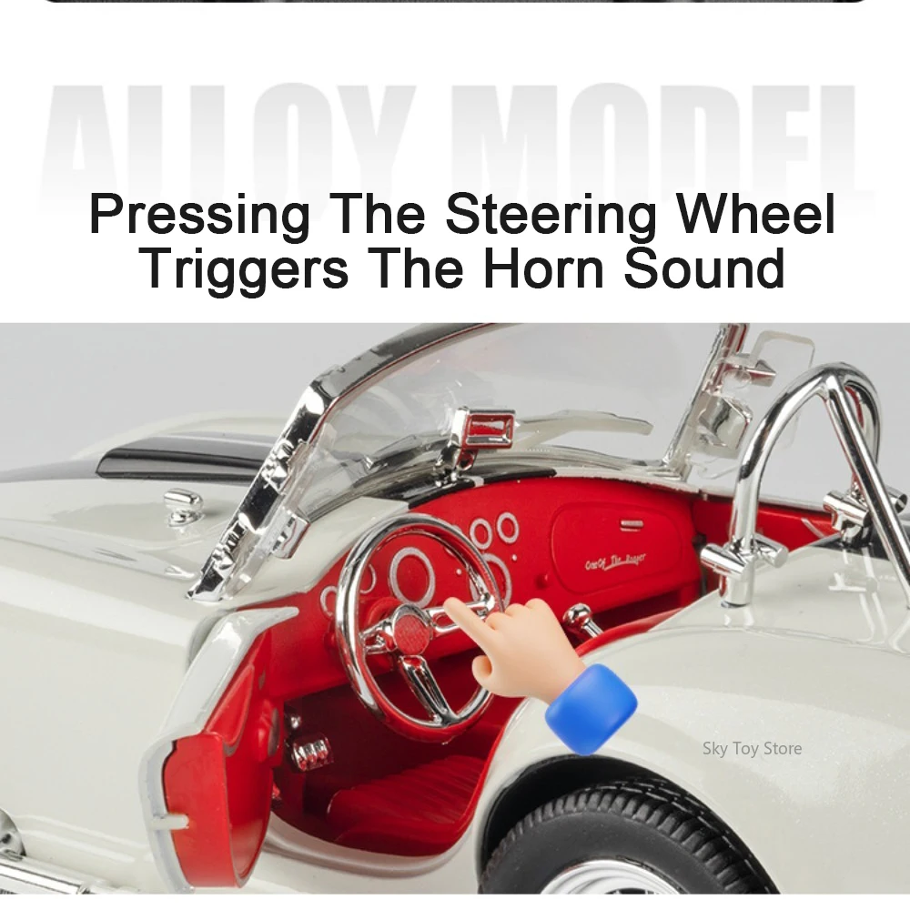 1:24 shelby cobra 500k brinquedos em miniatura carro modelo de liga fundida roda dianteira direção som luz puxar para trás carros vintage meninos presentes