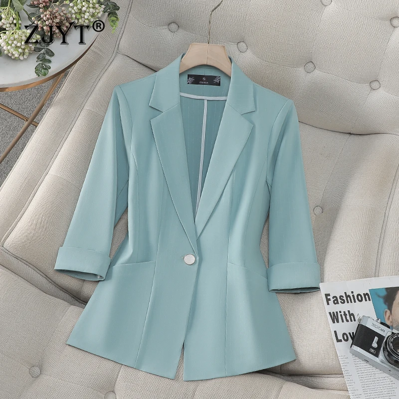 ZJYT 2025 Spring New Office Lady Blazers Women's Jacket Coat Outerwears Elegant Casaco Feminino Casual Plus Size Veste Femme