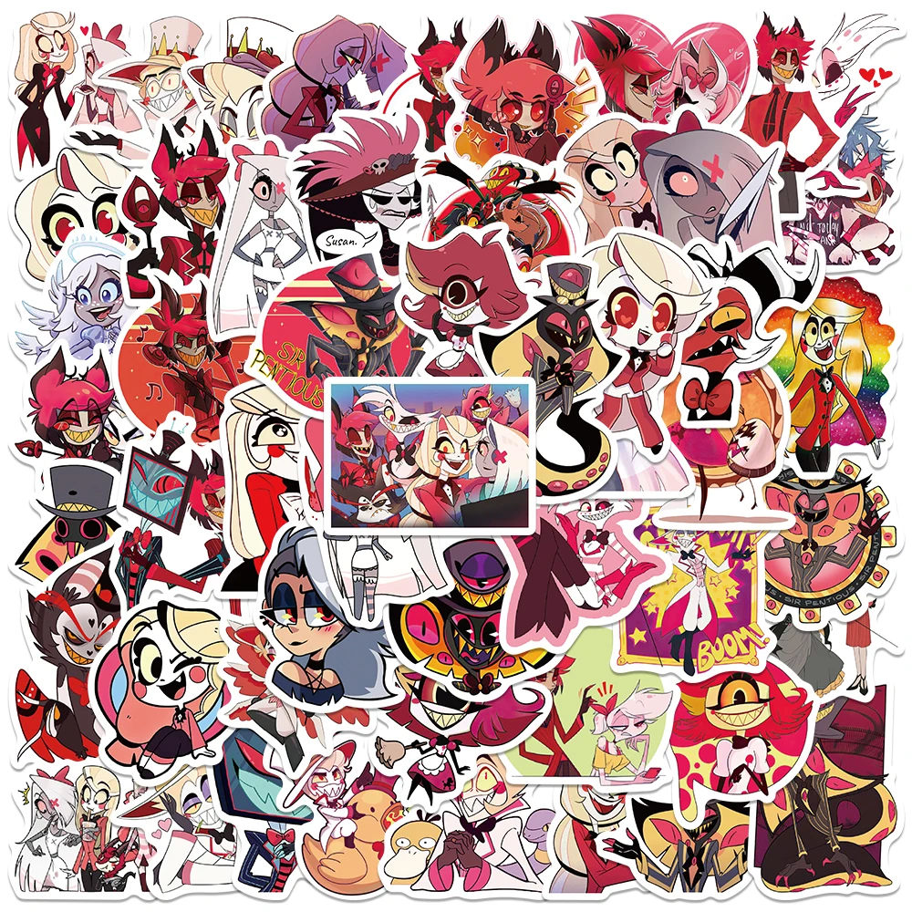 52PCS Cartoon Animation Hazbins Hotels Stickers Luggage Case Helmet Guitar Bottle Refrigerator Laptop Vinyl Sticker Wholesale