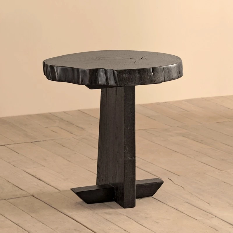 طاولة قهوة صغيرة مستديرة من الخشب القديم Wabi Sanfeng B & B، حامل زهور صغير من الخشب القديم القديم على الطراز الشمالي
