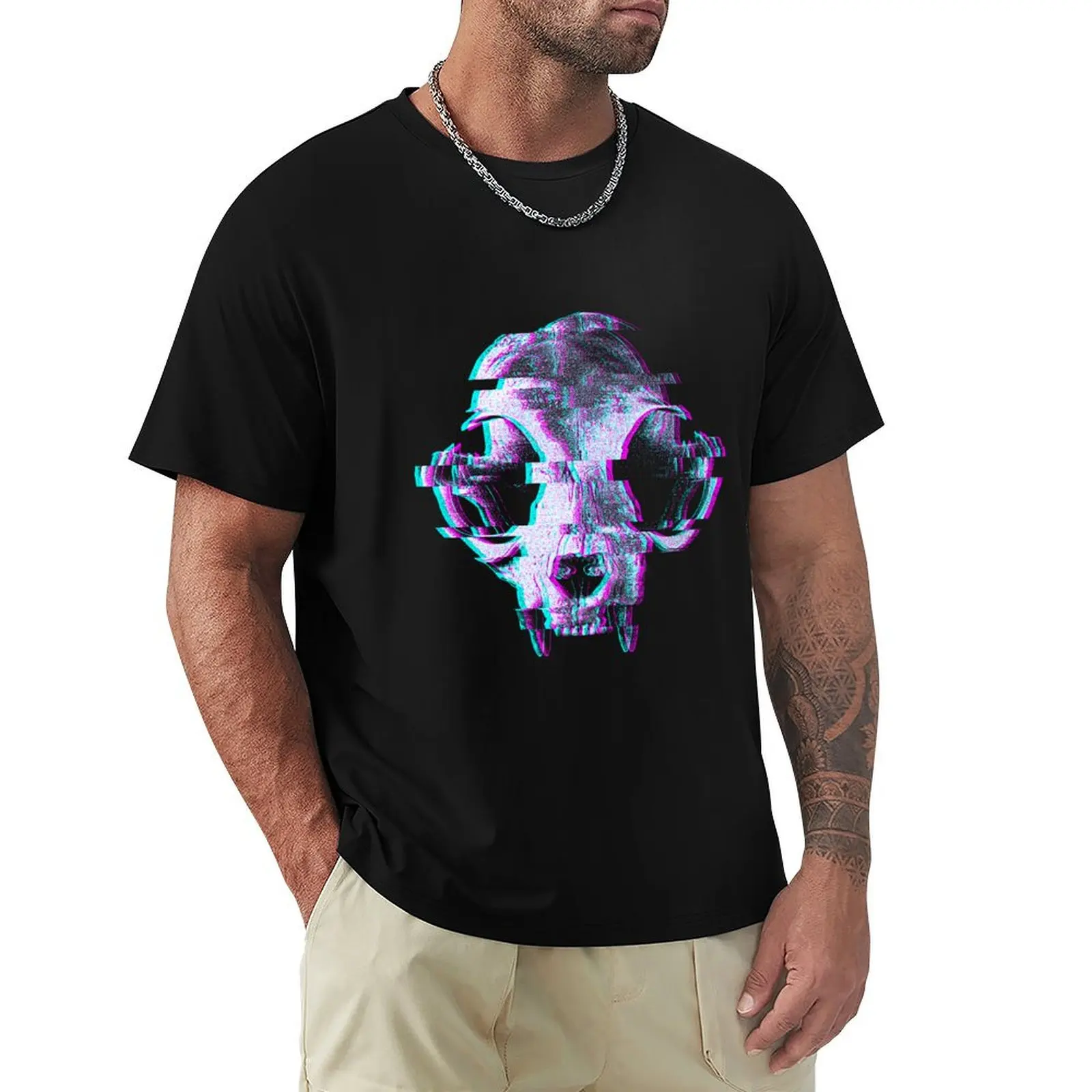 

Cat Skull Glitch T-Shirt Gym Wear Breathable Short Sleeve Tee