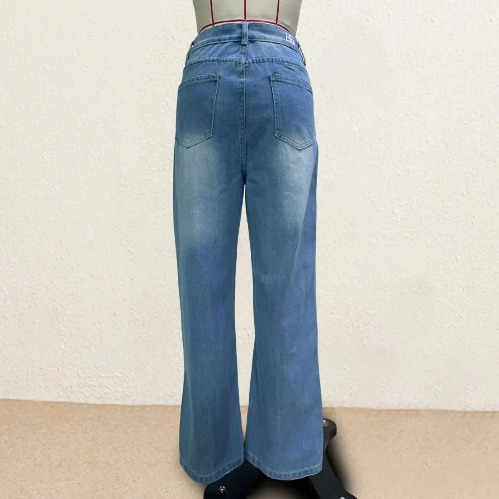 Loose Vintage Draping Straight Jeans, Men's Casual Street Style Denim Pants With Pockets Men and Women