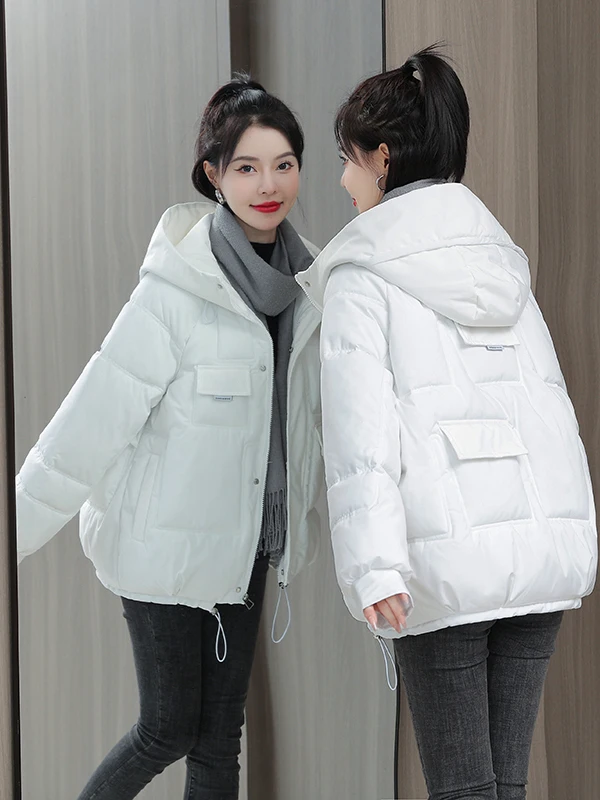 Fashionable Candy Colored down Cotton Jacket Women's Short Loose Korean Style Coat with Hood for Small Figures Trendy Outerwear