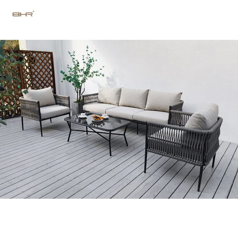 

BHR Outdoor Rope Furniture Courtyard Garden Sofa Set Sectional Sofa Patio Set With Waterproof Cushions