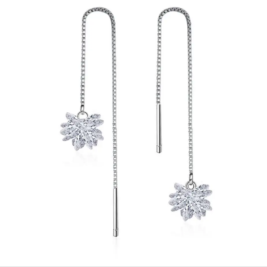 Real. 925 STERLING SILVER Jewelry Pull Through Flower Chain Threader Long Earrings Dangle GTLE279