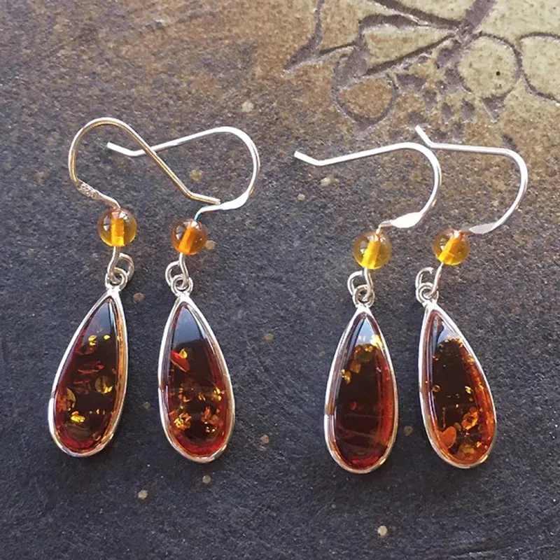 Yoowei New Natural Amber Earrings for Women 3 Colors Real S925 Silver Dangle Earring Unique Baltic Amber Jewelry Gift Wholesale