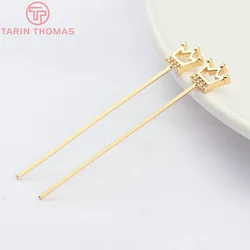 (4714)4PCS 7.5x6x35MM 24K Gold Color Plated Brass Crown Pins Connect Beads Pins High Quality Diy Jewelry Accessories Wholesale