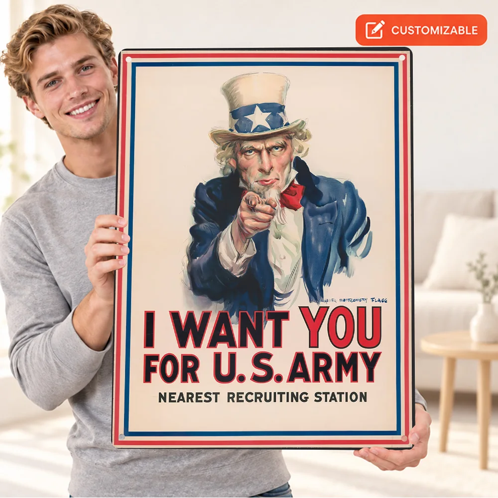 I Want You For Us Army History Textured Metal Poster Customized Aluminum Sign Graphic Classical Wall Art For Study Scholar Gift
