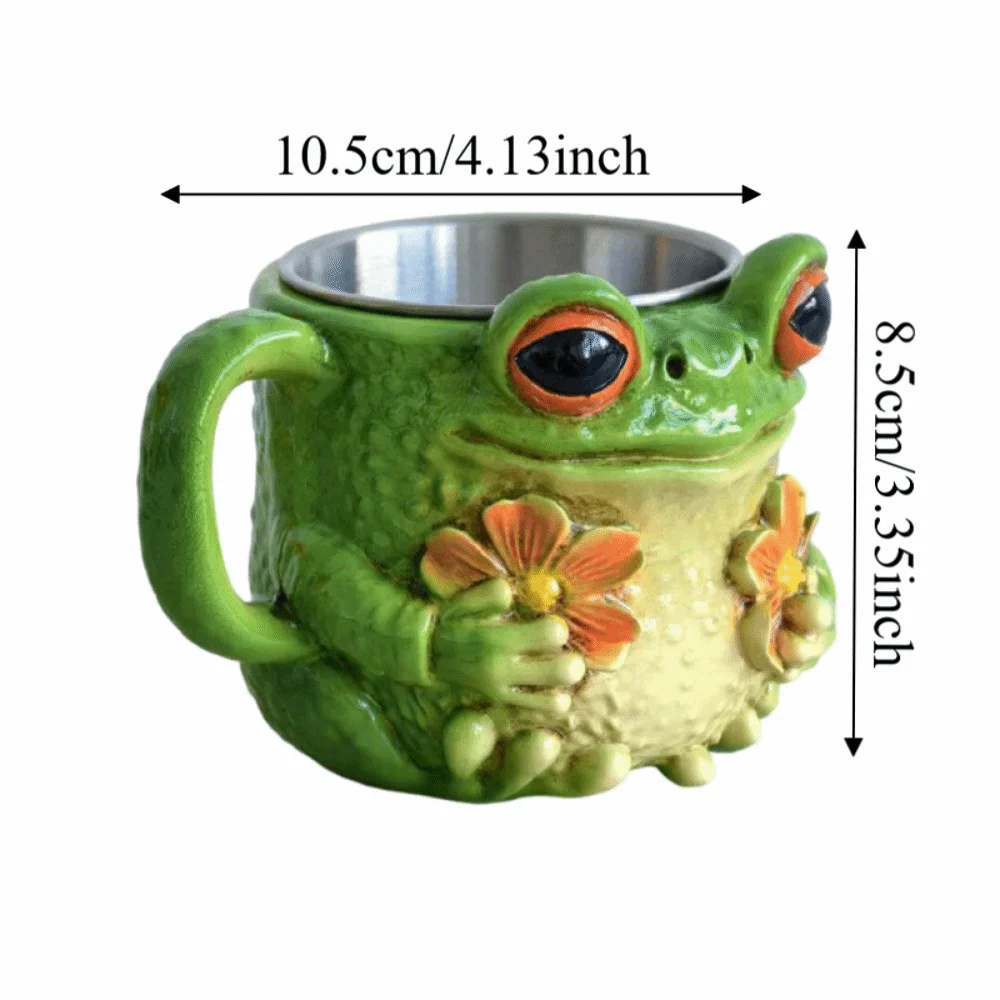 Durable Resin Frog Floral Pattern Mug Creative Anti Slip Cute Animal Cup Anti Scalding Kawaii Cartoon Water Cup Juice view 5