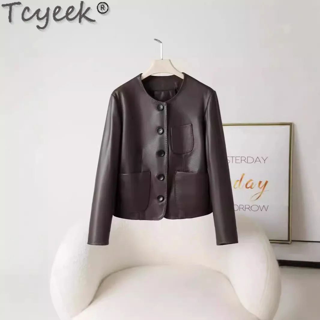 Tcyeek chaqueta De cuero Real para mujer, ropa De primavera y otoño, abrigo De piel De cabra, chaquetas De cuero para mujer, novedad en prendas De vestir exteriores, chaqueta De cuero