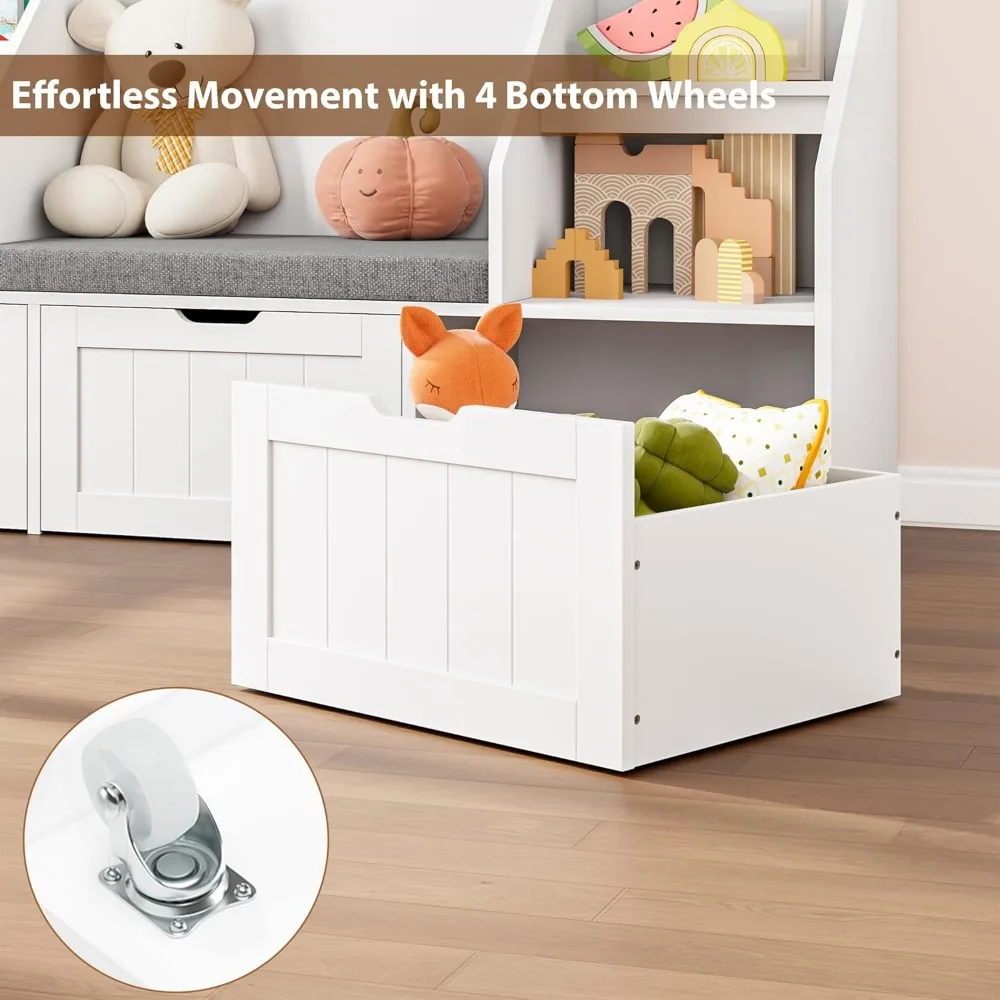 55.1’’ Kids Bookshelf with Reading Nook, Toy Storage Organizer with Seat Cushion and 3 Movable Drawers, Kids Reading Nook image 6