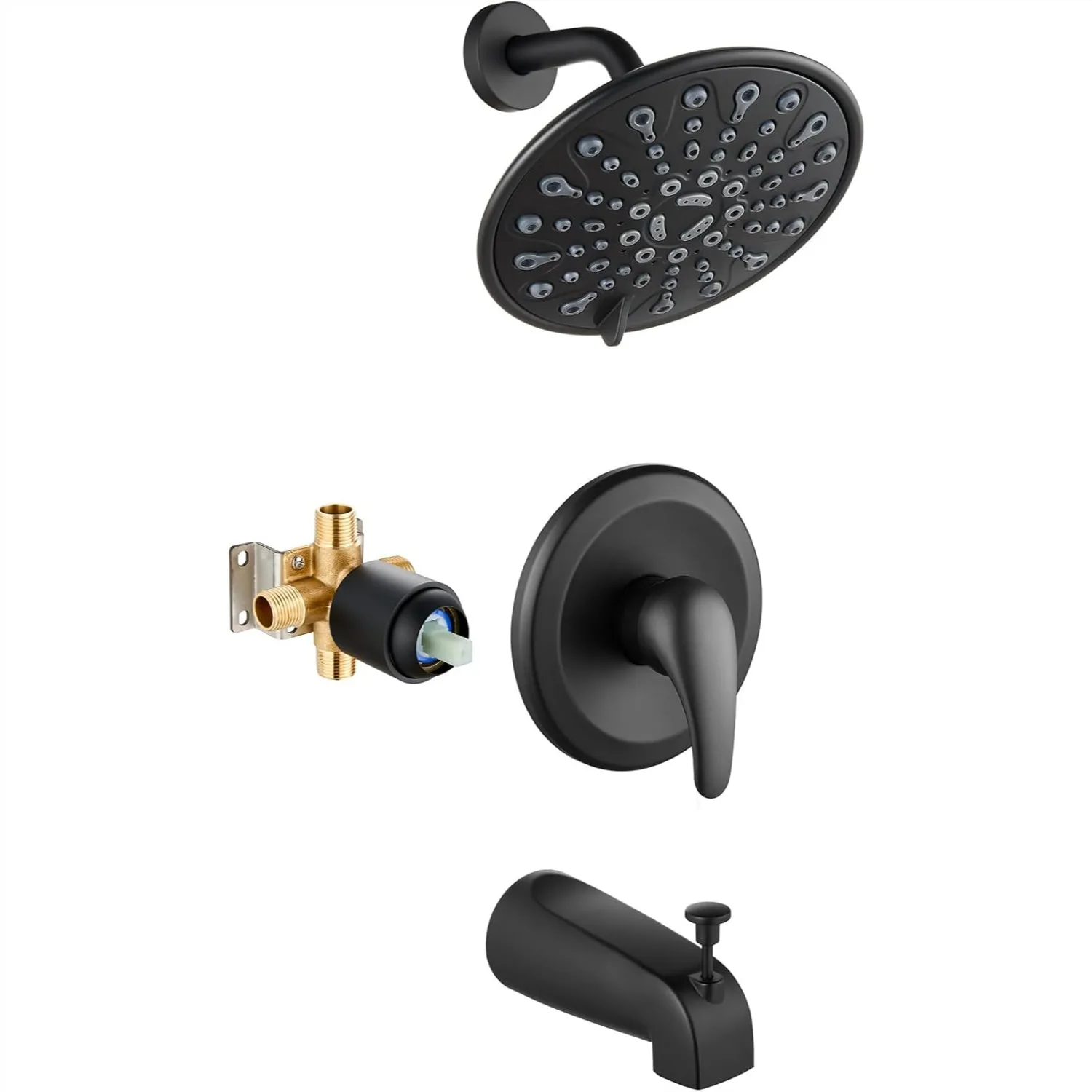 

Tub Shower Faucet Set with 6-Mode Shower Head, High Pressure Waterfall Tub Spout, Matte Black Trim Kit with Valve