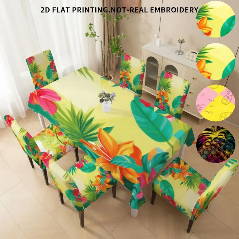 Stretch High Back Dining Chair Cover 2D Flat Lemon Apple Cherry Fruit Pattern, Machine Washable All Inclusive Chair Cover