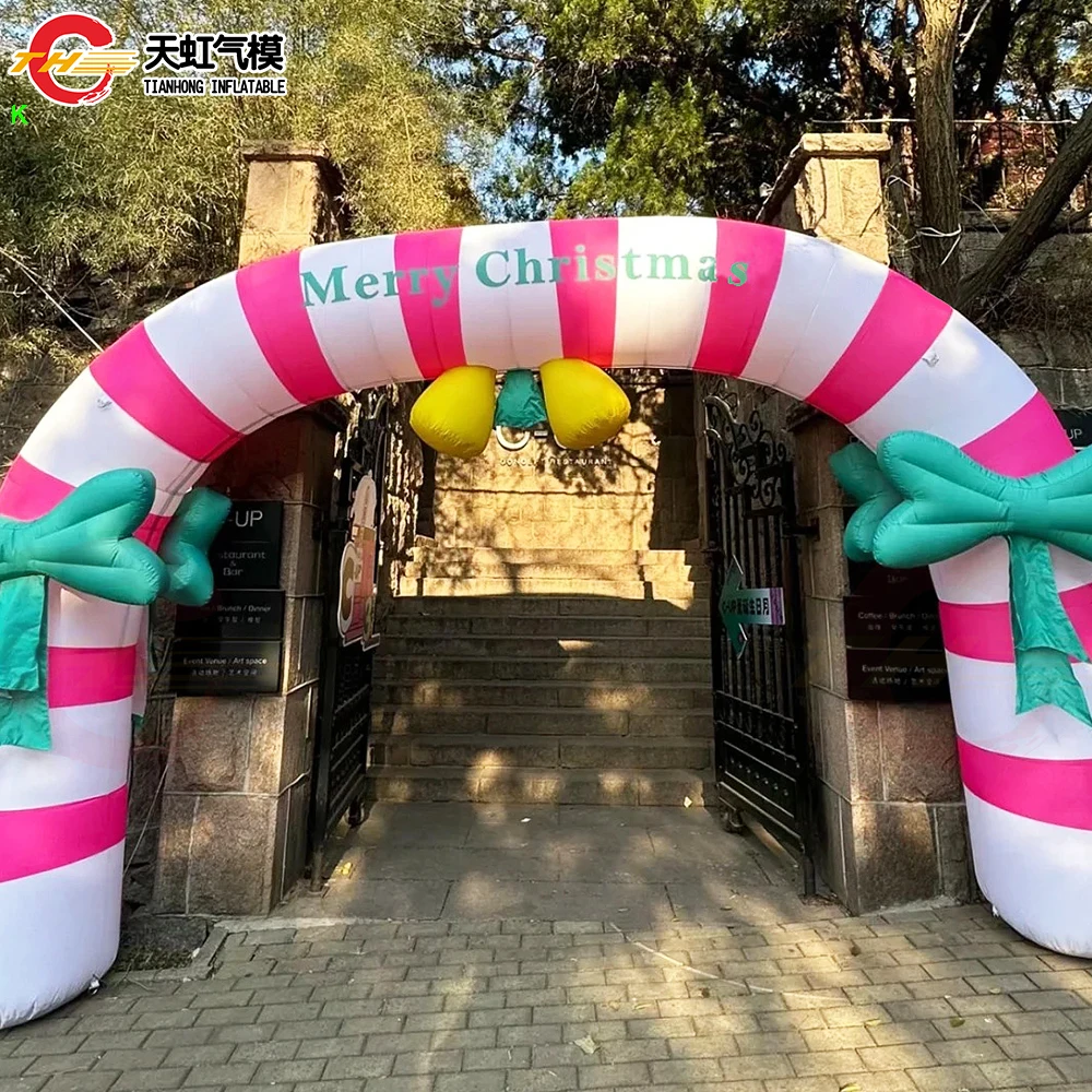 Large Outdoor Inflatable Candy Cane Archway Christmas Holidays Oxford Material Inflatable Arch with Blower for Parties Events