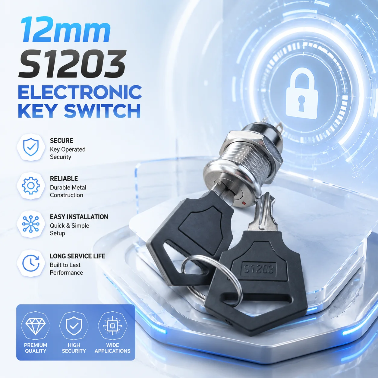 12mm S1203 electronic key switch 2 gear door lock base station accessories