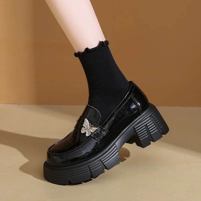 

Women's 2025 Spring New Arrival British Style Thick Sole Chunky Heel Leather Shoes Round Toe Mary Jane Loafer