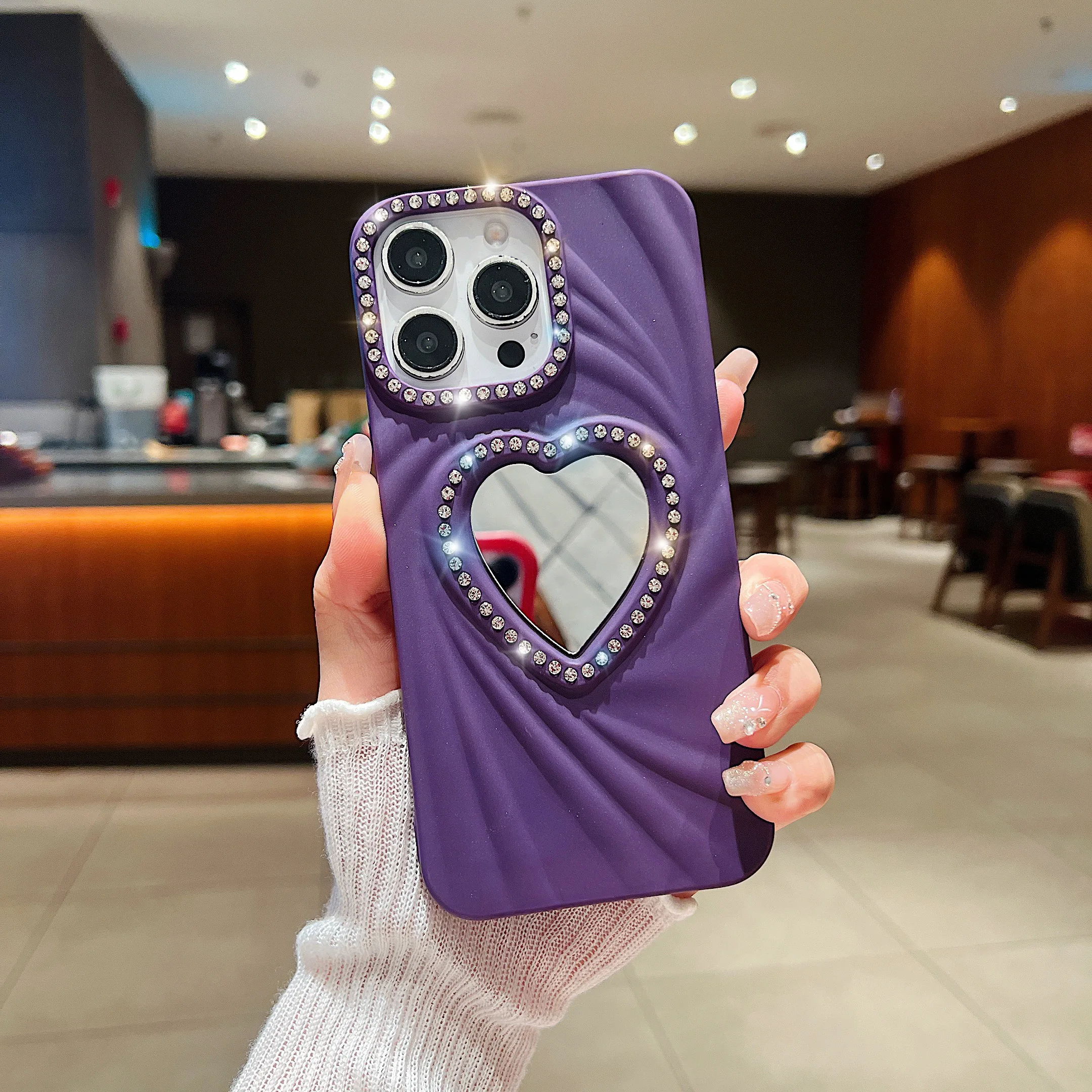 Fashion Women Girls Heart Makeup Mirror Phone Case for IPhone 17 15 12 13 11 14 16 Pro Max Shockproof Glitter Diamond Soft Cover