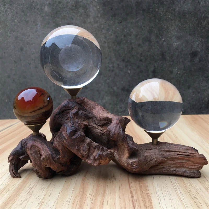Soporte único de 3 soportes, soporte de esfera de cristal de madera flotante Natural múltiple, soporte de bola para huevos, Base de exhibición, energía, decoración del hogar, 1 Uds.