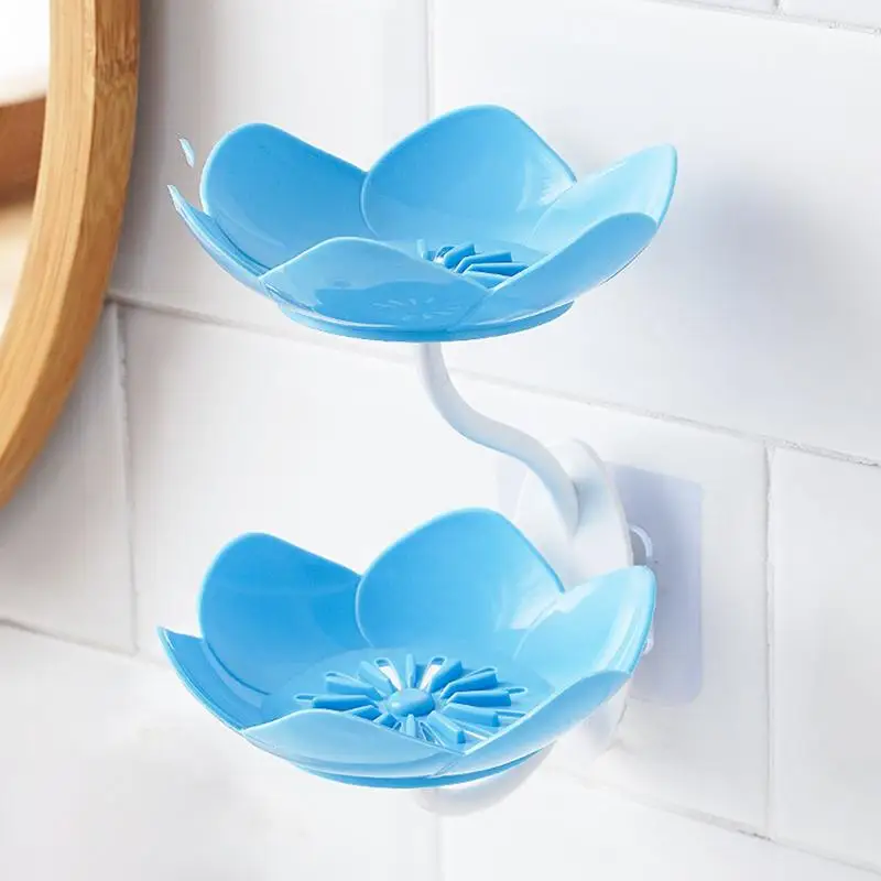 Double Soap Bar Holder No Punching Shower Soap Storage Holder Flowers Shape Wall Mounted Bathroom Soap Dishes For Shower Bath