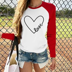 Heart Shaped Print T-Shirts Women O Neck Short Sleeve Valentine Day Oversized Tops Basic Clothing Tee Shirts