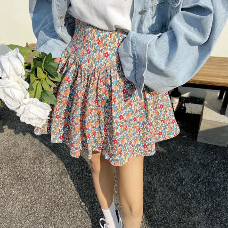 

Мини-юбка с цветочным принтом, женские плиссированные юбки трапециевидной формы в корейском стиле с высокой талией, весна-лето 202, милые универсальные Faldas