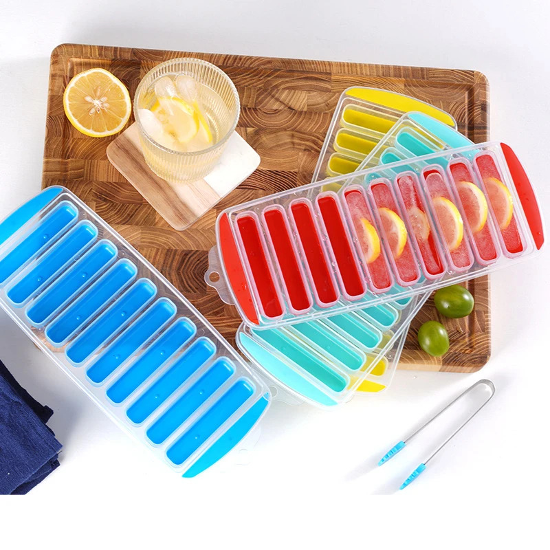 Long ice cube mold with cover easy to demould Home-made bar ice box whisky ice hockey ice cube.