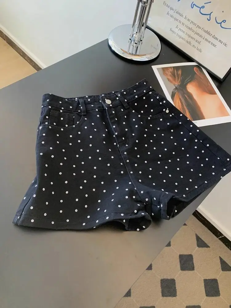 Summer High Waist Jean Shorts for Women Korean Style Floral Print Casual Ripped Hot Pants Hot Girls Slim Fit Denim Shorts