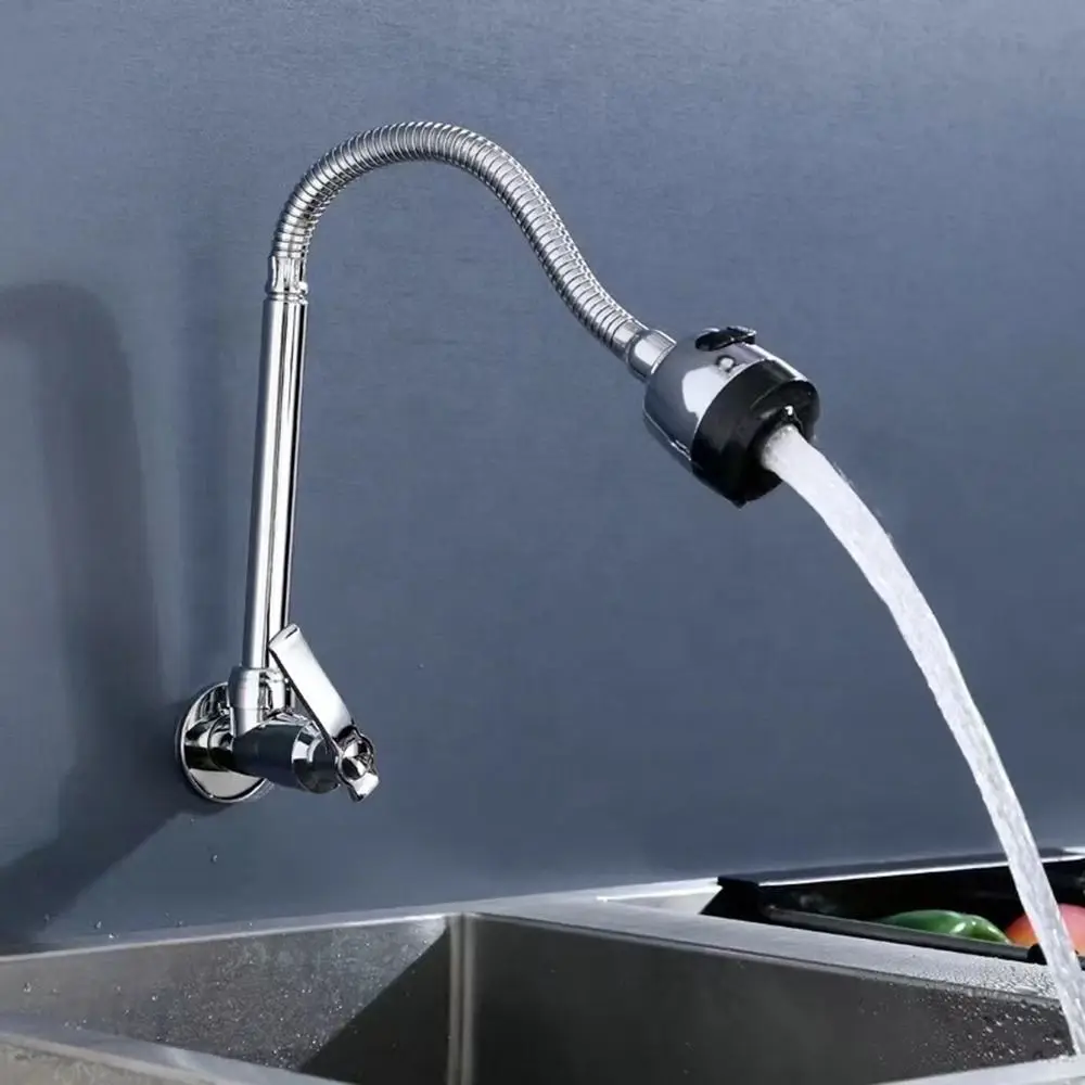 Single-Tube Cold Wall-Mounted Water Faucet 360° Rotating Zinc Alloy Folding Faucet Save Space Anti Rust Kitchen Sink Faucet Home