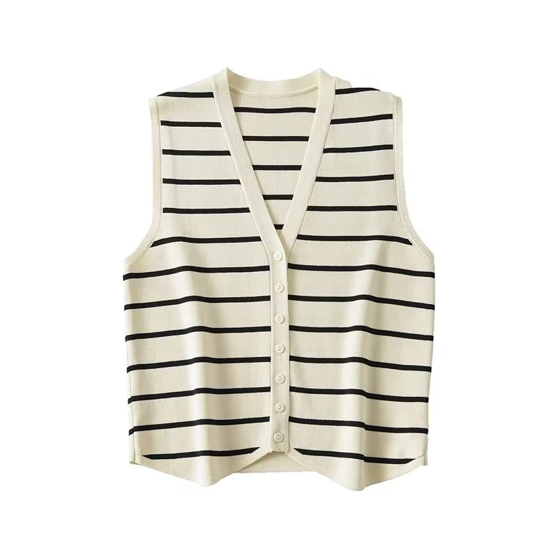 YENKYE 2023 Women Fashion Single Breasted Striped Tank Top Sexy Sleeveless Ladies Summer Crop Top