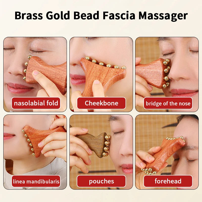 

Brass Gold Bead Facial Fascia Lifting Tool Cheek Beauty Massage Gua Sha Lymphatic Drainage Massager Trigger Point Relaxation