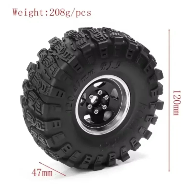 

4pcs 120mm 1.9" Metal Beadlock Wheel Rim Rubber Tire Set for 1/10 RC Crawler Car Trxs TRX4 RC4WD D90 D110 Axial SCX10 MST