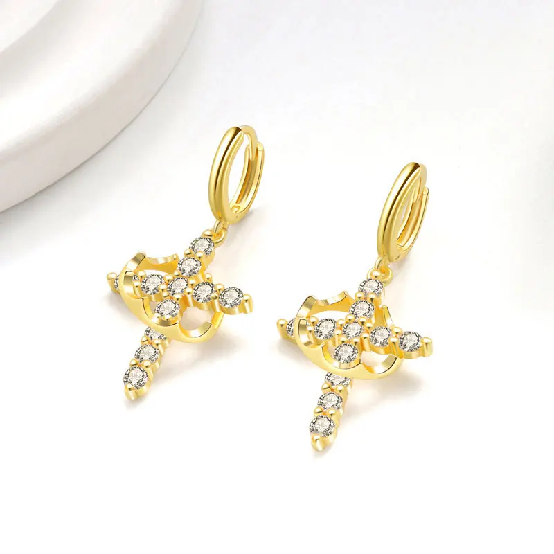 

QMCOCO Silver Color Cross Zircon Crown Earrings For Women Fashion Elegance Personality Earrings Party Jewelry Gifts