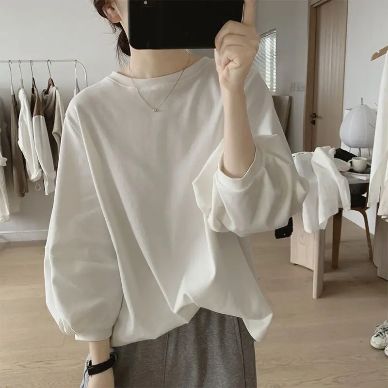 

Lantern Sleeve T-shirt Female New Pattern Loose Three Quarter Solid Color Office Lady All-match Tops Women's Clothing Clothes