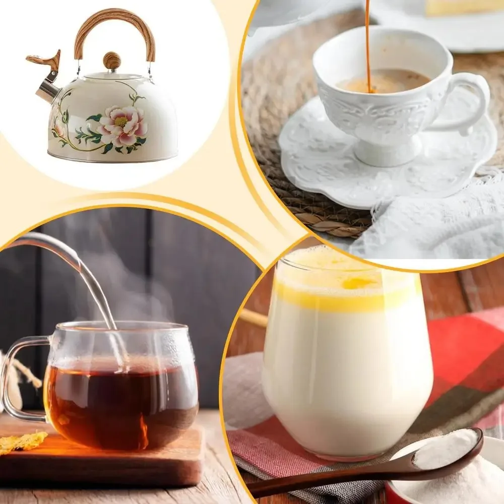 

New 3L Whistling Kettle Teapot Stainless Steel Floral Enameled Tea Jug Universal Large Capacity Coffee Pot Gas Induction Cooker