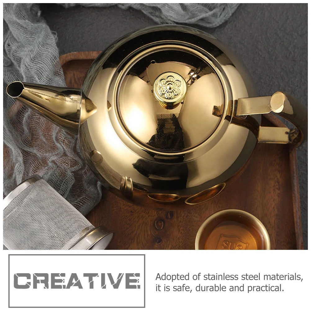 

Golden Stainless Steel Handle Lift Pot Heat Resistant Gooseneck Kettle Filter Tea Maker for Loose Tea Stove Use