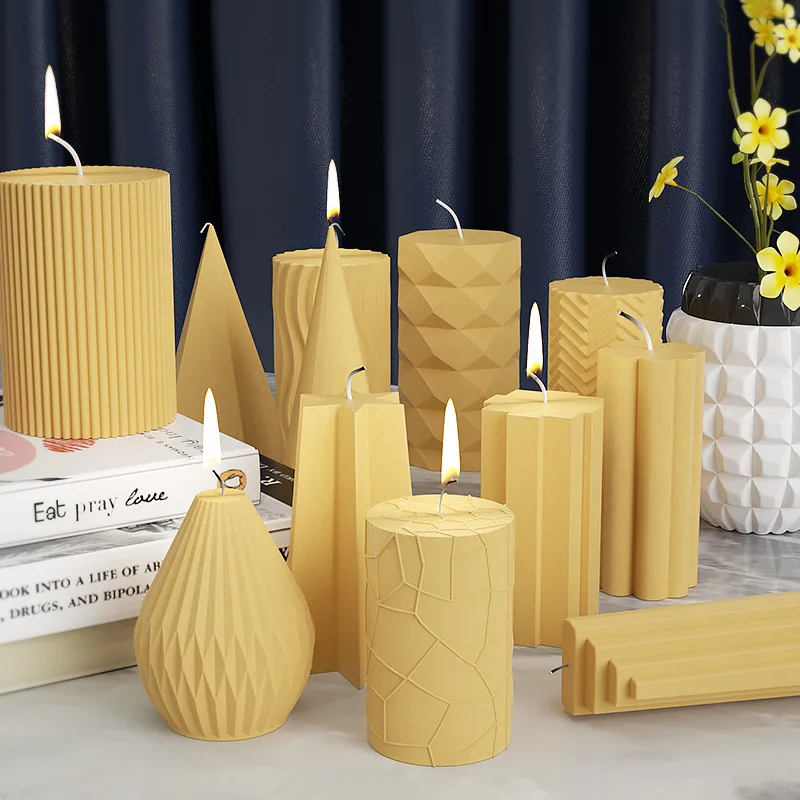 Striated Cylinder Silicone Candle Mold DIY Four-leaf Clover Geometry Candle Making Resin Soap Drop Mold Gifts Craft Home Decor