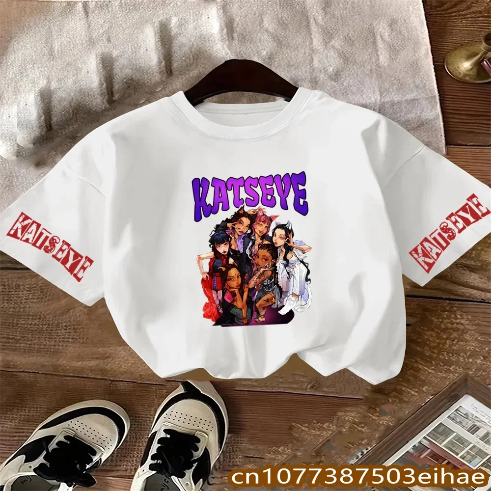 Summer Kpop Fan Must Have KATSEYE Character Print Pure Cotton Kids Short Sleeve Tee Trendy Y2K Style Fan Only Fashion