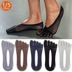 1/5 Pairs Summer Invisible No Show Five Finger Socks Mens Thin Velvet Non-Slip Mesh Breathable Elastic Solid Silk Socks Toes