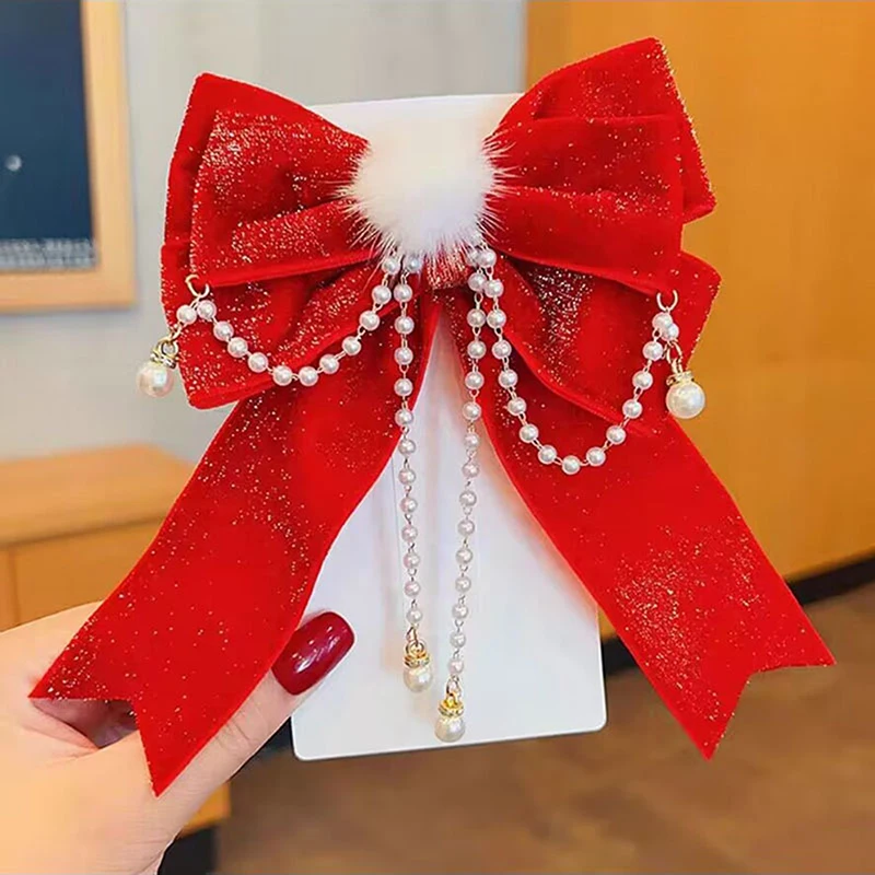 Pinces à cheveux rouges pour enfants, jolies barrettes Hanfu douces pour filles, épingles à cheveux pour enfants, accessoires pour cheveux de Noël, convocation du Nouvel An