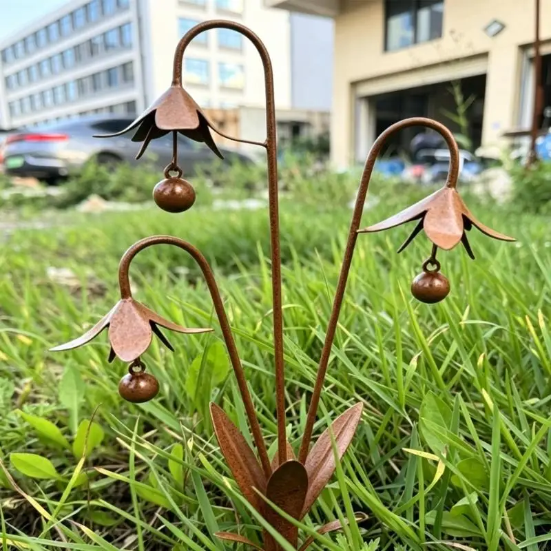 Rostiger Metall-Gartenstecker, rostige Glockenblumen-Gartenkunst, Eisen-Blumendekoration für den Außenbereich, rostiges Geschenk – Detail 3