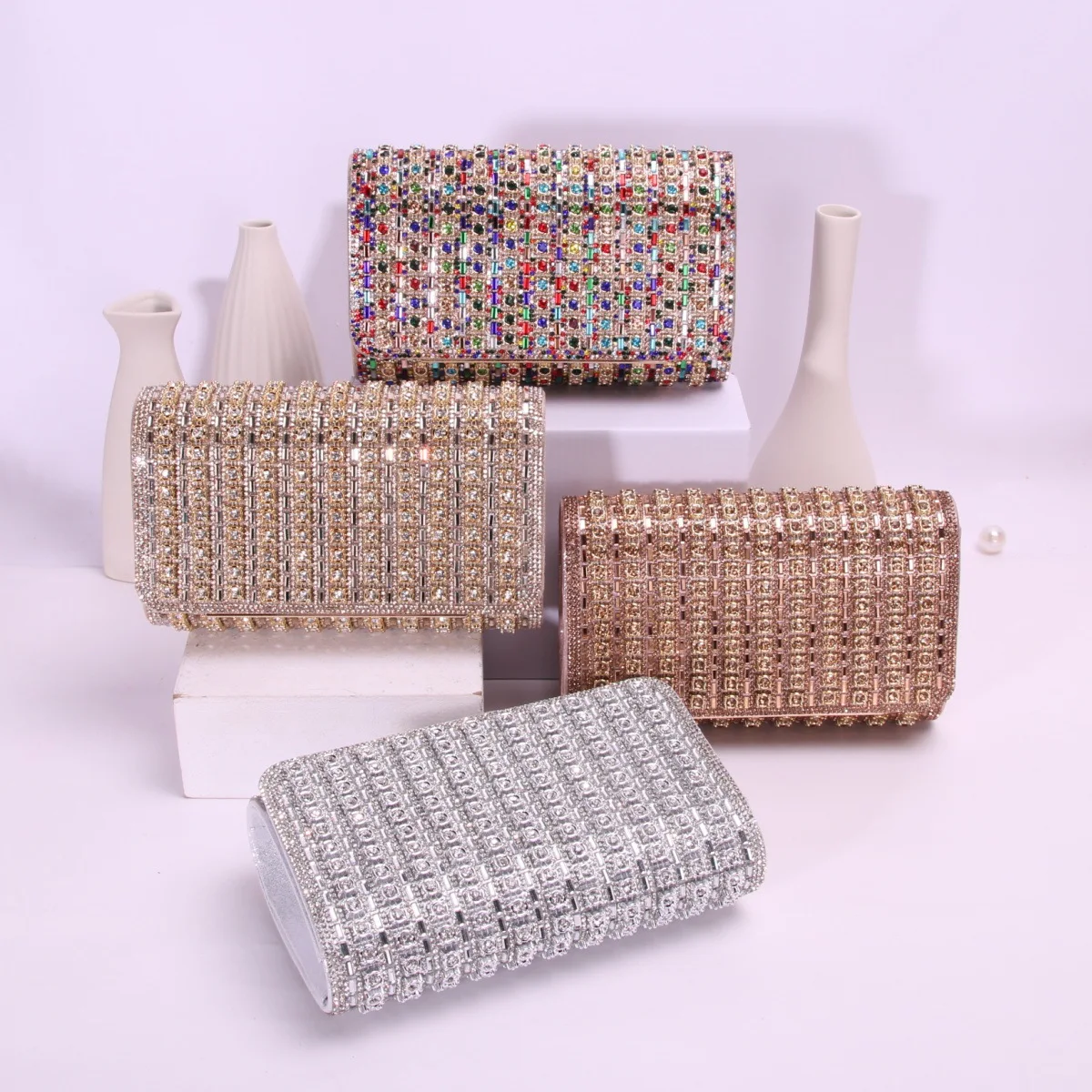 New Full Diamond Dinner Bag Square Diamond Design Party Wedding Eye-Catching Luxury