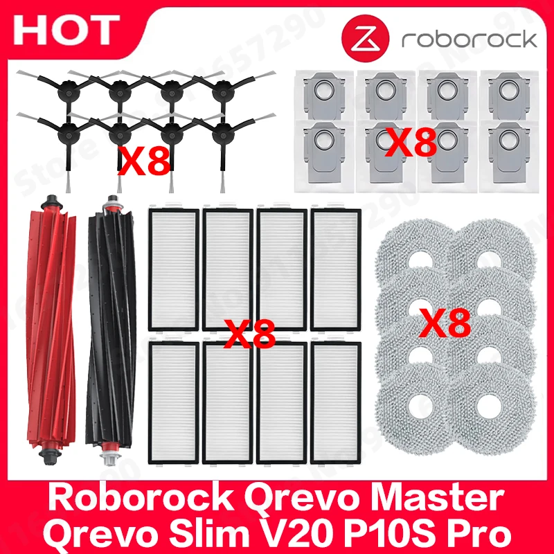 

Compatible for Roborock Qrevo Master, Qrevo Slim,V20,P10S Pro Main Side Brush HEPA Filter Mop Pads Dust Bag Parts Accessories