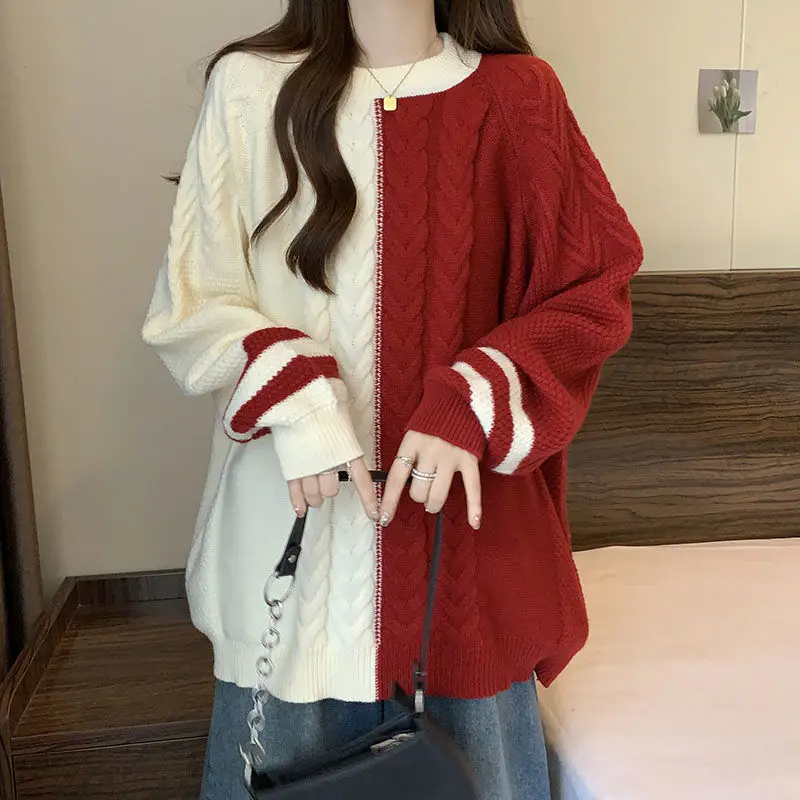 Fried Dough Twists Loose Sweater Female Students Thickened New Lazy Style Knitwear Long Sleeve Medium Length Loose Top