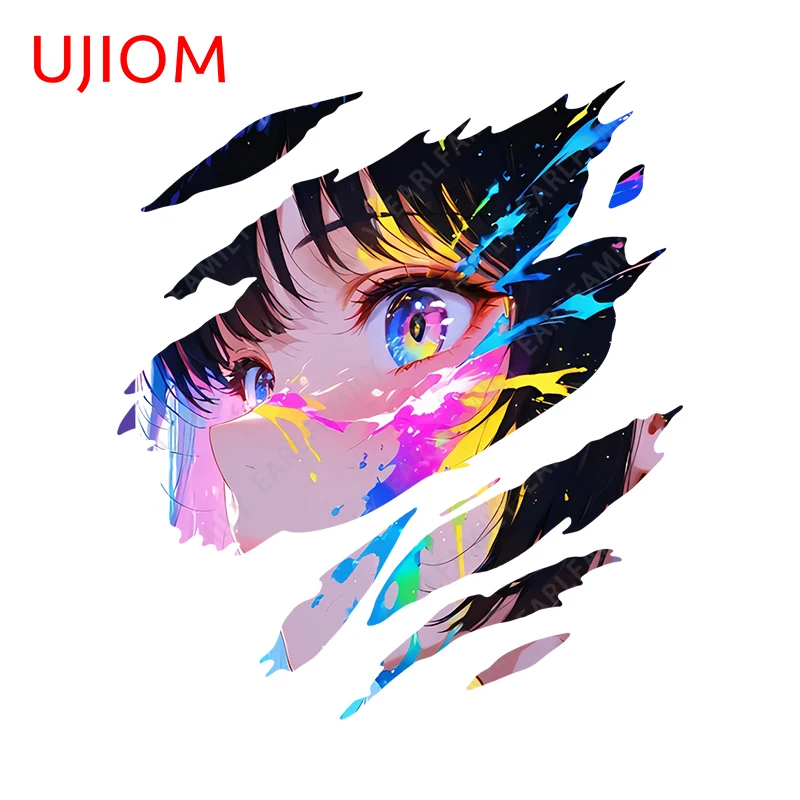 UJIOM Tear Colorful Anime Girls Wall Stickers Cool Personality Vinyl Home Decoration Suitable For Smooth And Clean Surfaces