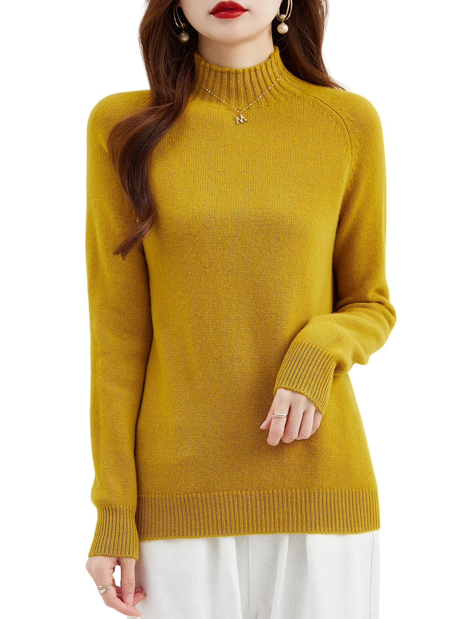 Sweater for Women\'s Mock Neck Sweater Fall Winter 100% Merino Wool Basic Warm Pullovers Long Sleeve Knit Jumpers Female Clothing